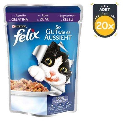 Felix Kuzu Etli Pouch Yaş Kedi Maması 100 GR * 20 ADET